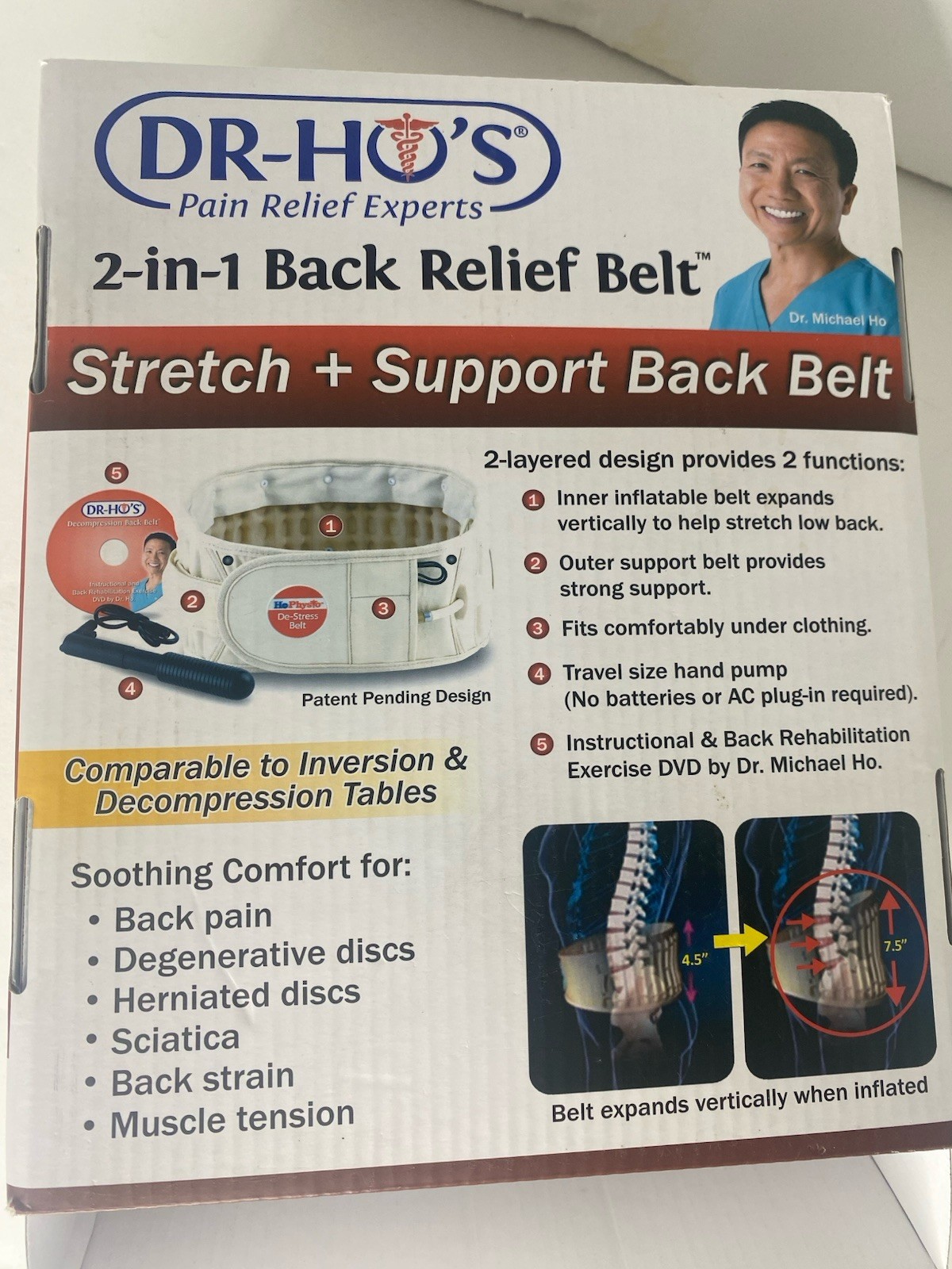 DR-HO’S 2-in-1 Lower Back Decompression Belt Package SIZE B 42-55 New Open Box