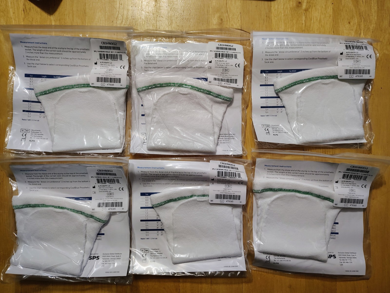 Cool Blue 3 Ply Prosthetic Sock; Size 1,2; L 8-12; White; NEW CB3HMXS2