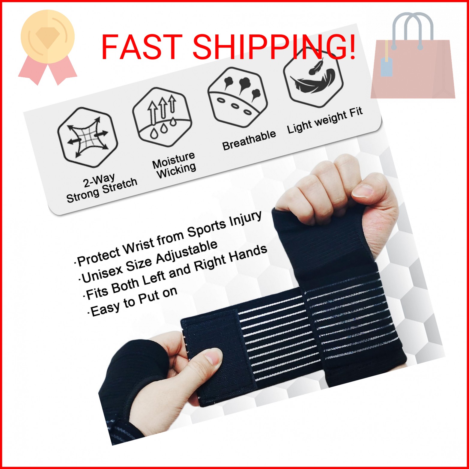 WOXVM 2 Pack Wrist Brace, Compression Wrist Support Splint for Women Men, Adjust