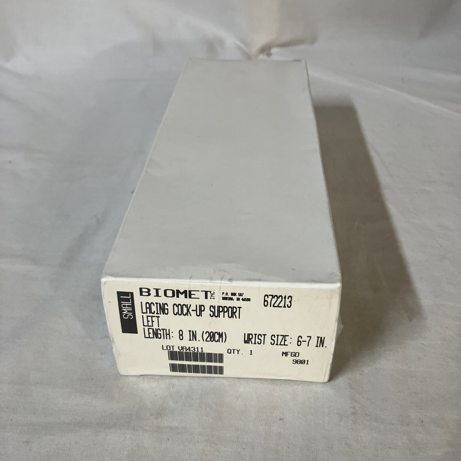 Biomet 8 in Lacing Cock-Up Wrist Support Brace Small Left New Sealed 672213 FS!
