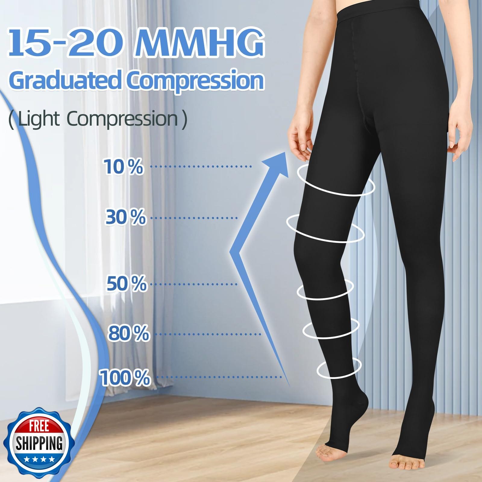 Wegitcs Compression Pantyhose for Women and Men, Open Toe 15-20 mmHg Medical
