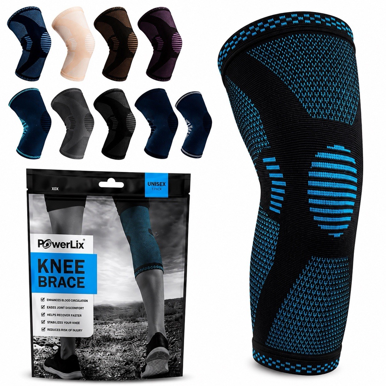 PowerLix Knee Brace Compression Sleeve Support Running Gym Arthritis M