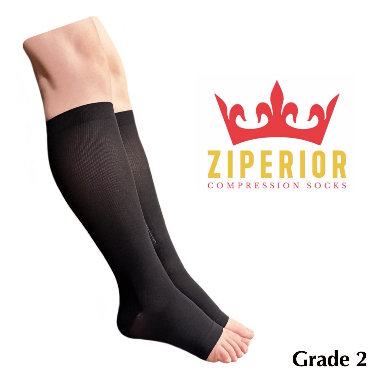 Inside Leg Zipper 20-30 mmHg Compression Grade Calf Open Toe Socks
