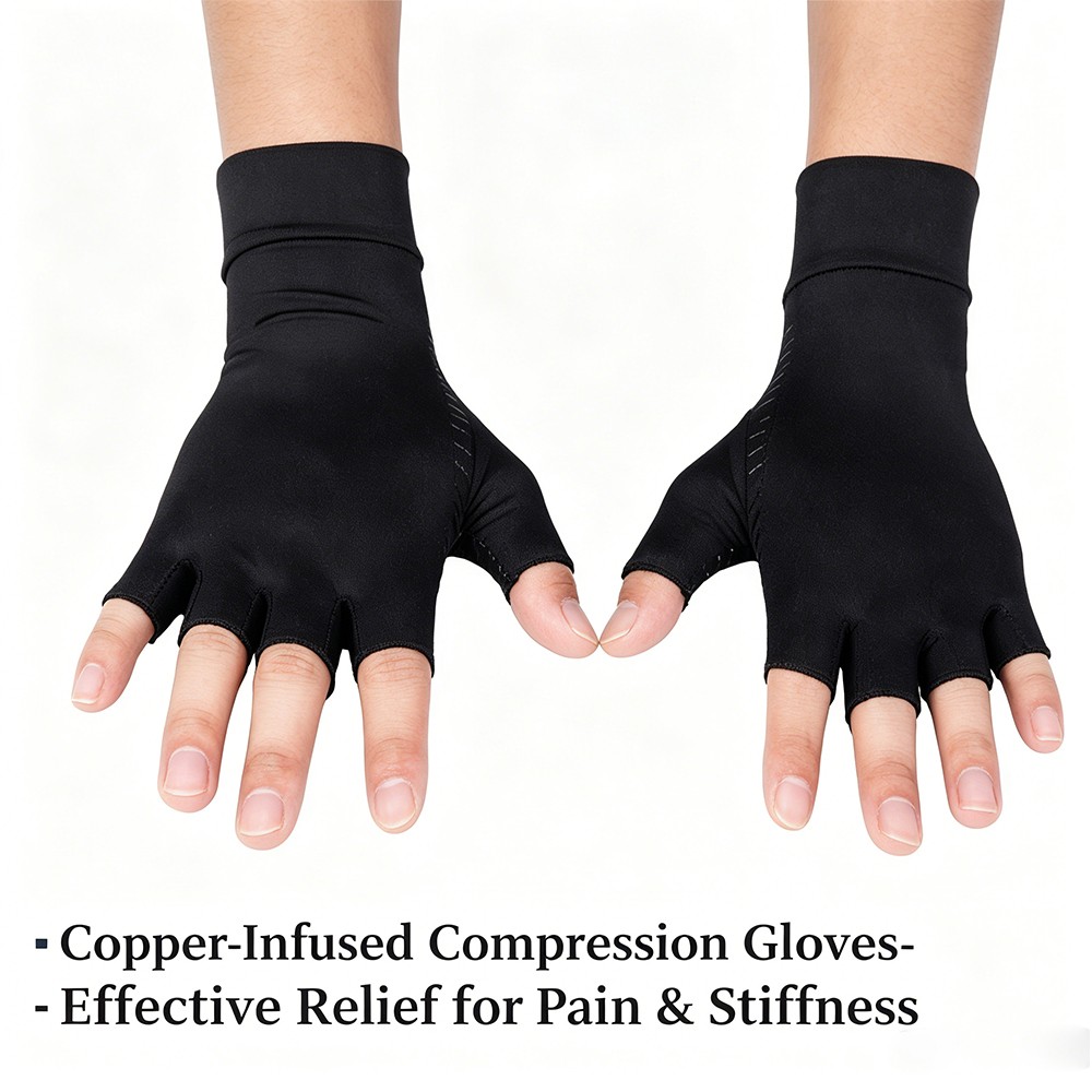 Copper Open Finger Compression Gloves for Arthritis & Carpal Tunnel Discomfort