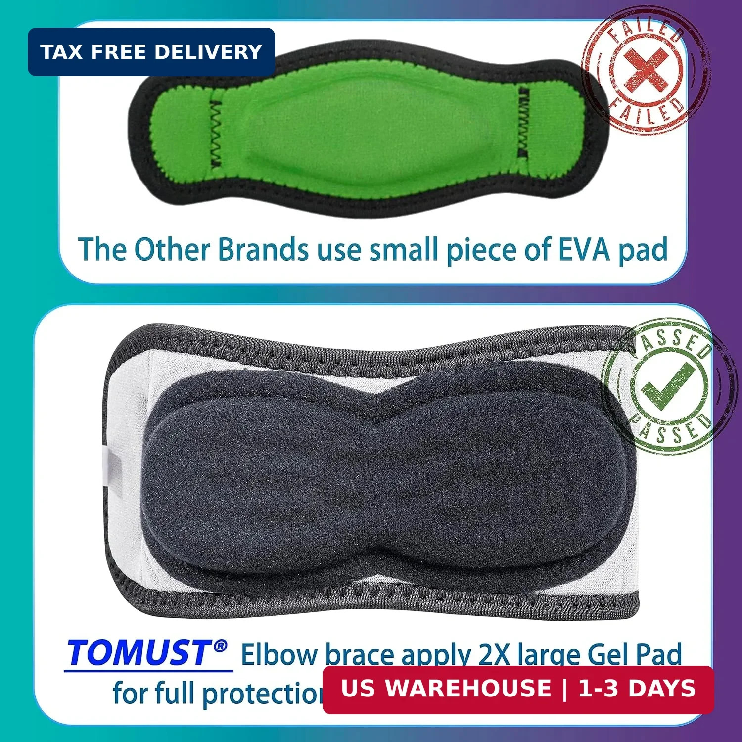Tennis Elbow Brace – Adjustable Forearm Support Band with Gel Compression Pad, E