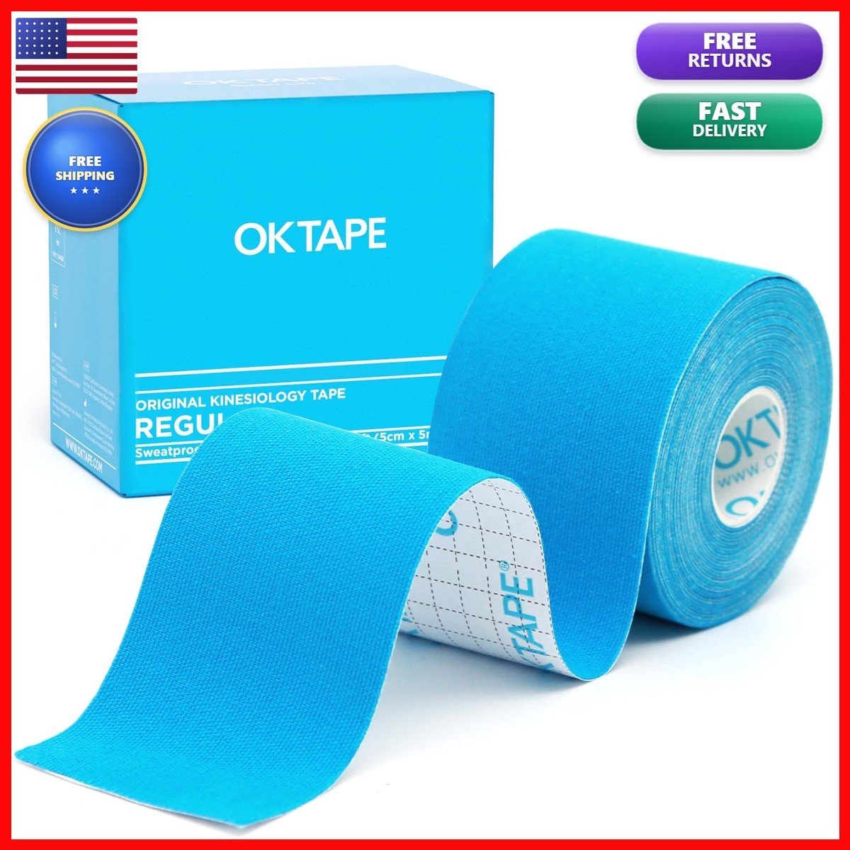 OK TAPE Kinesiology Tape, Regular Original Cotton Elastic Athletic – Light Blue