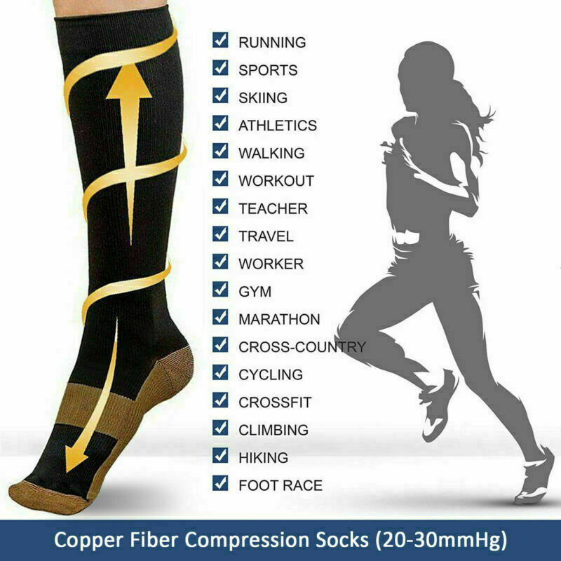 1-3 Pairs Copper Compression Socks 20-30mmHg Graduated Support Mens Women S-XXL