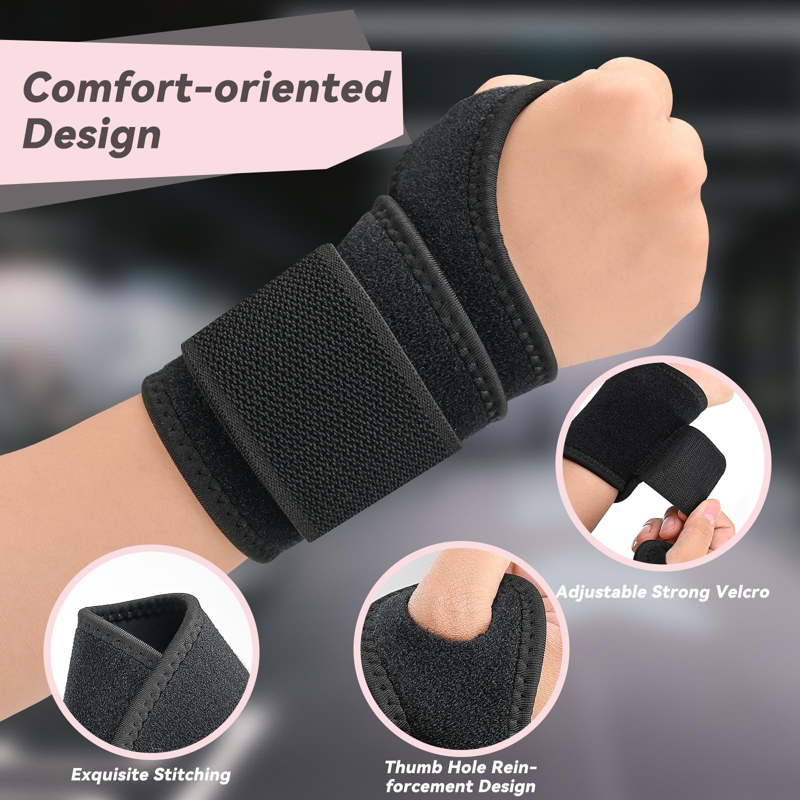 Free Size (Fit 5-10″ Wrist Circumference), Black, Support Brace, 2 Pack(Left…