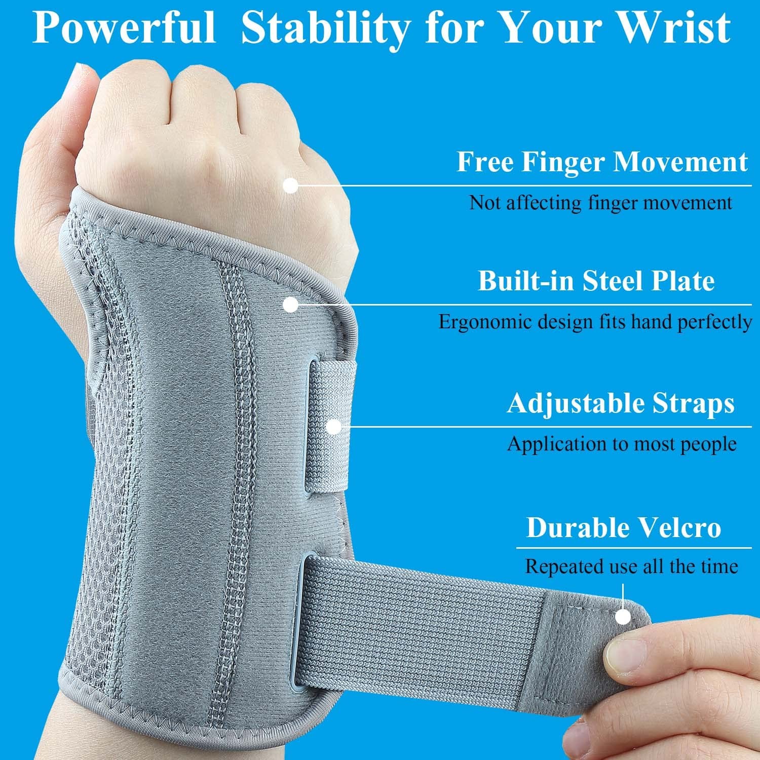 Tianhengyi Carpal Tunnel Wrist Brace Right Hand L/XL Grey