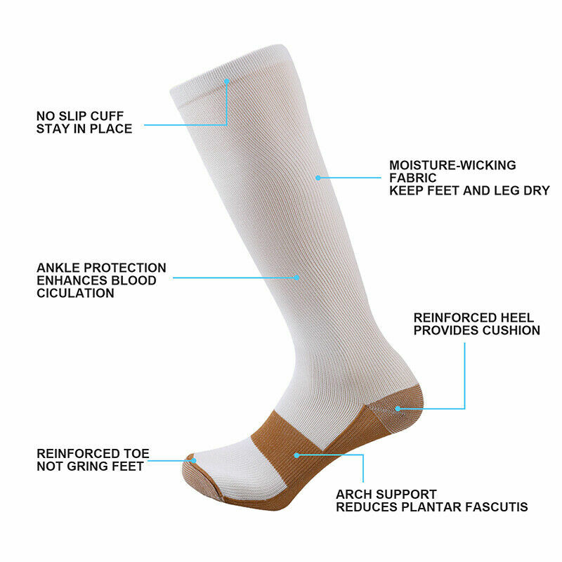 3 Pair Copper Compression Socks Over The Calf Regulation Ultra-Fit Support Socks