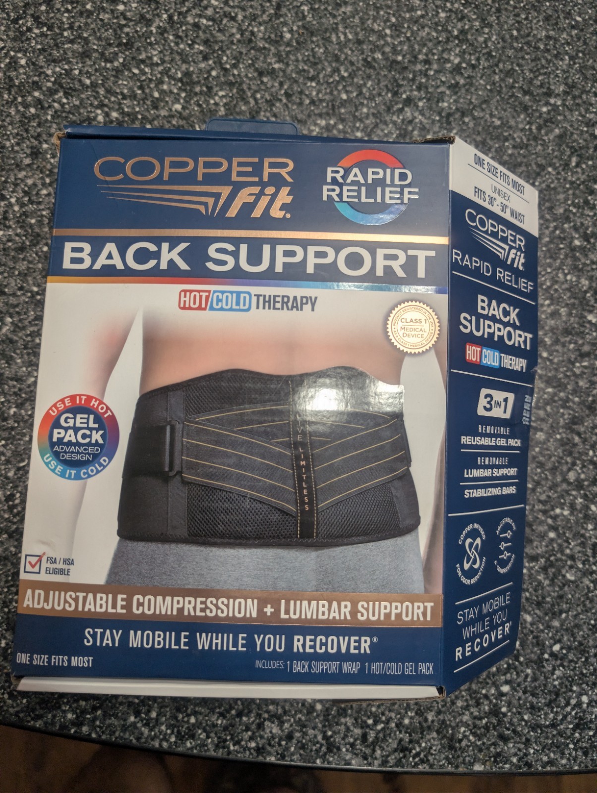 Copper Fit BACK SUPPORT Adjustable Compression+Lumbar Support Hot/Cold Therapy