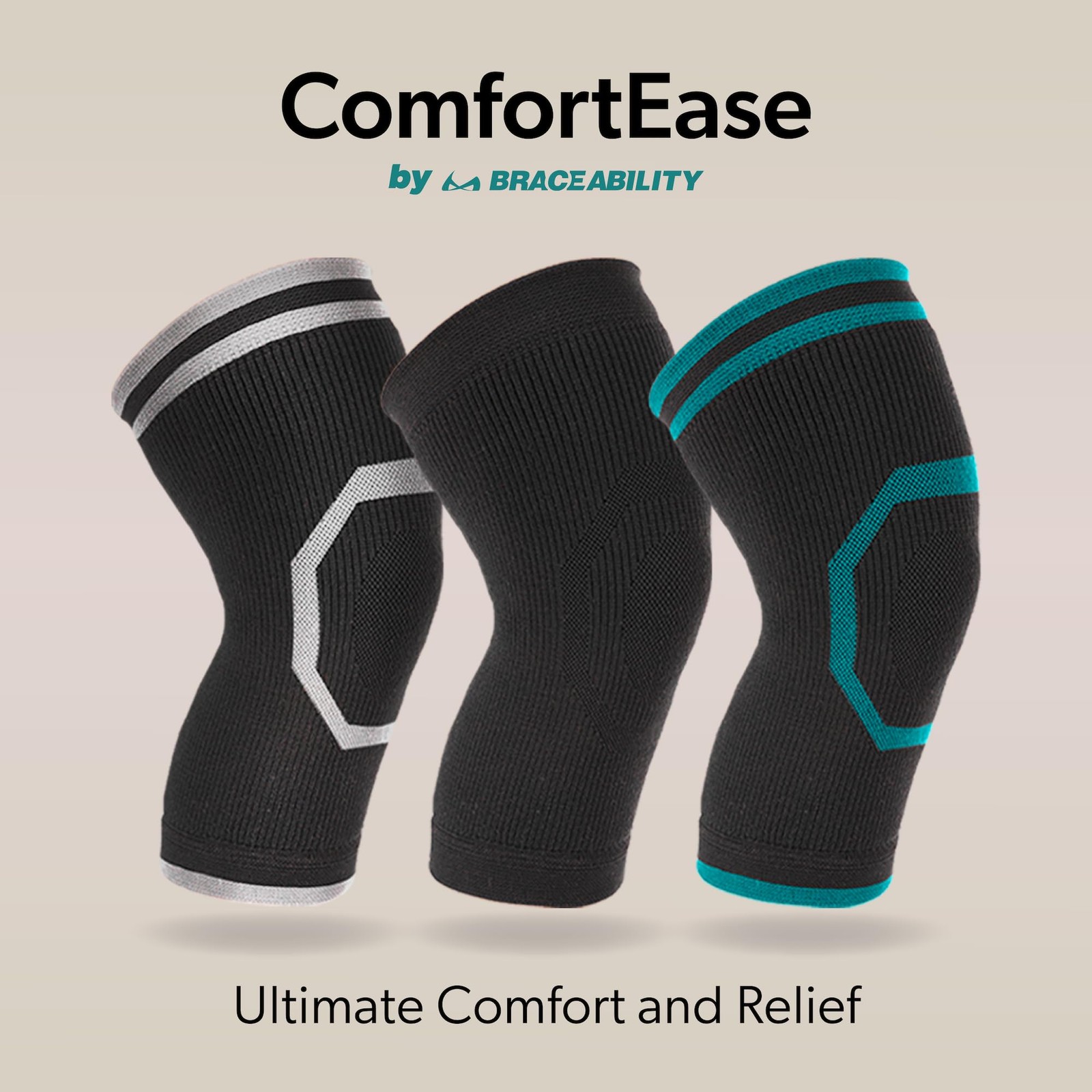 BraceAbility Knee Compression Sleeve for Women and Men – Medium, Black