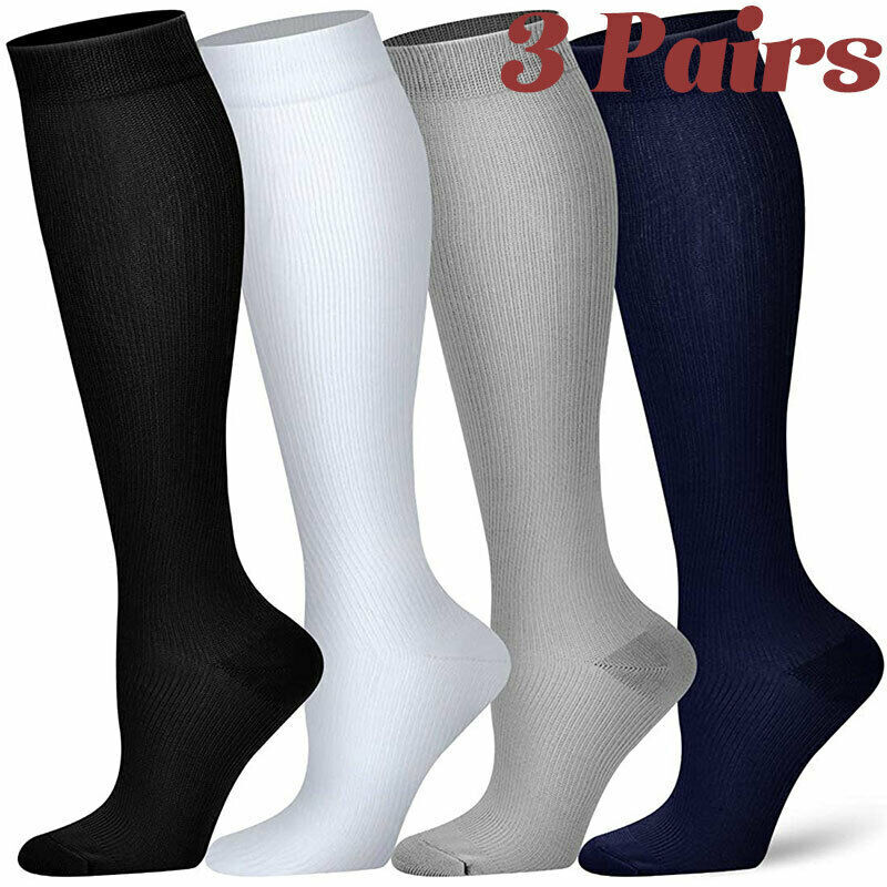 3 Pair Women Firm Compression Socks Hose Opaque Knee High Wide Calf Stockings US
