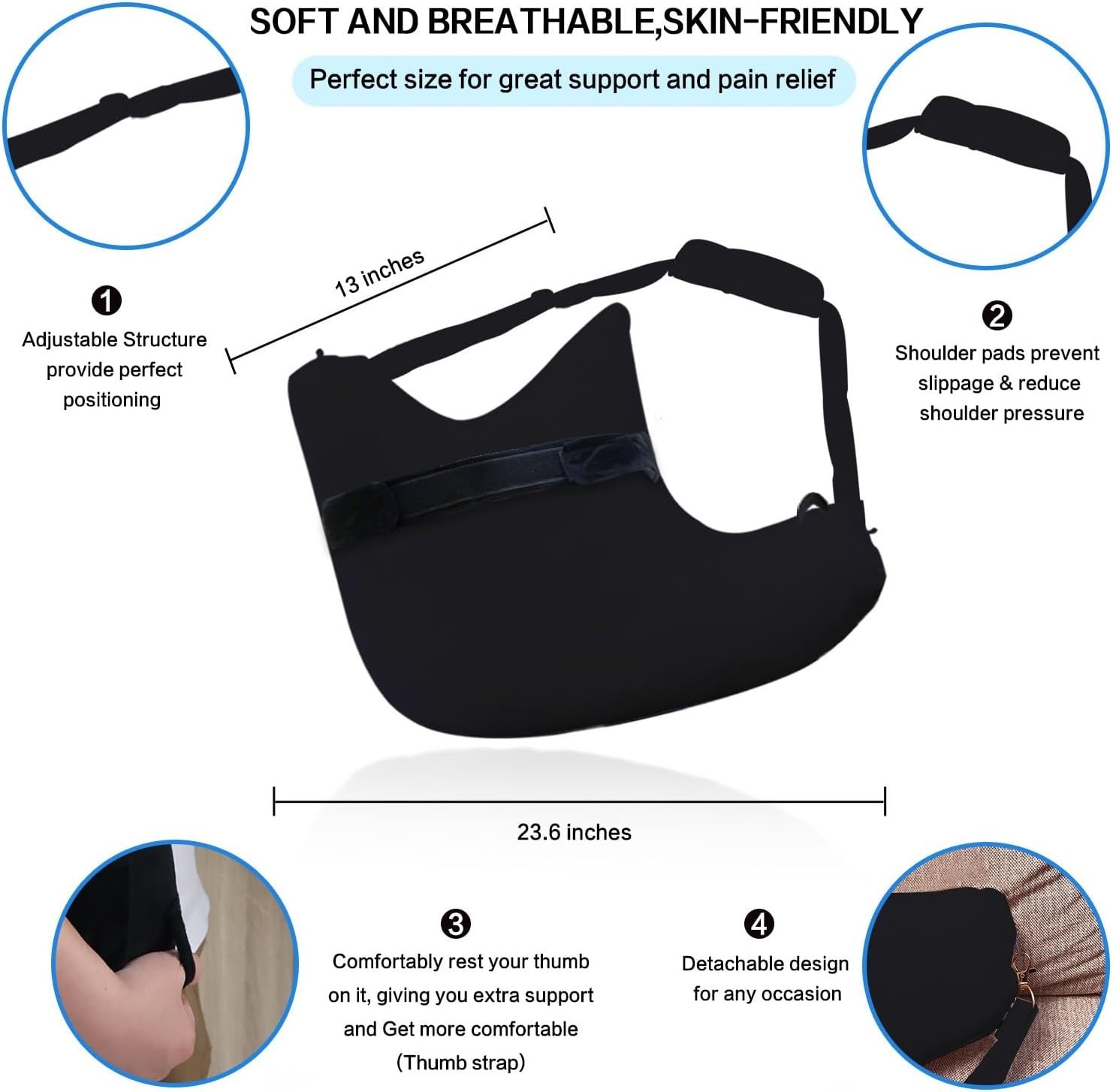 Ergonomic Shoulder Surgery Pillow with Detachable Sling – Pain Relief Black