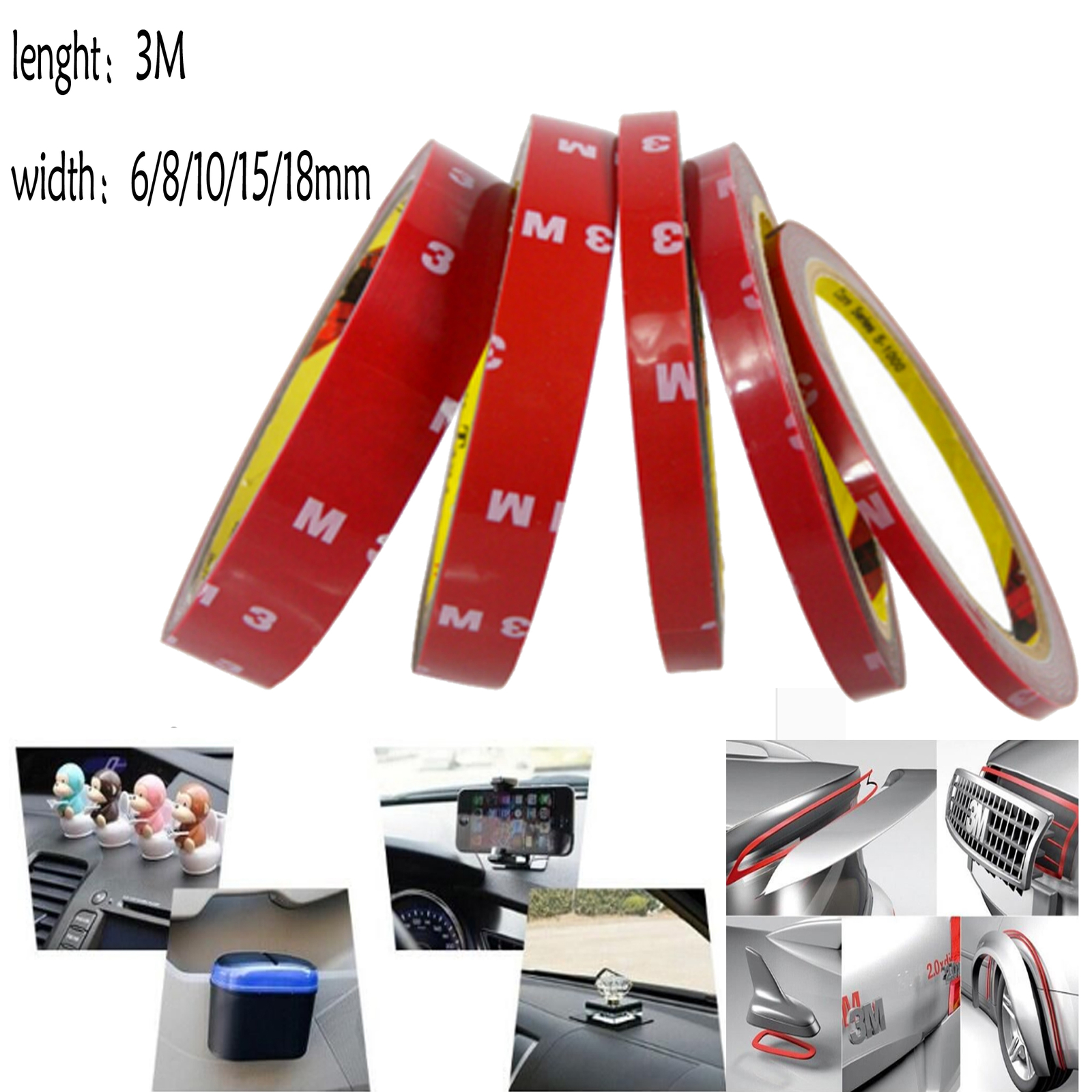 FOR 3M Double Face Sided Tapes 3 Meters for Automotive Usage Dashboard Door AU