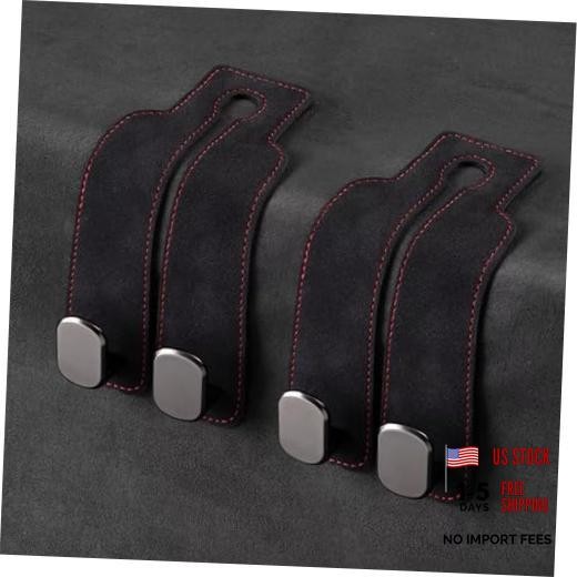Car Headrest Hooks for Purses and Bags, Double Flexible Leather Black-2 Pack