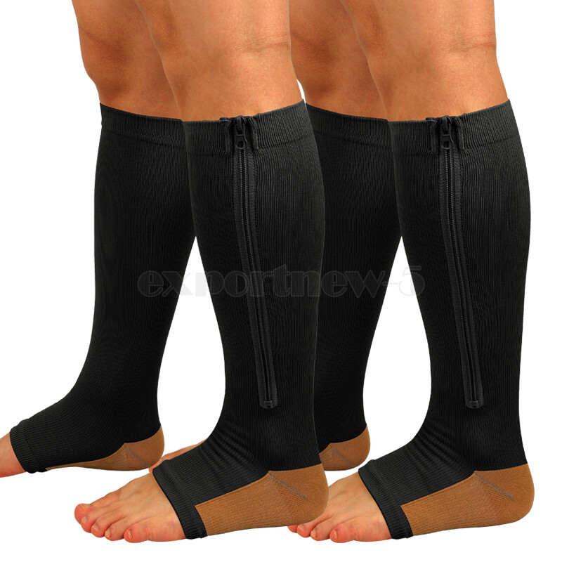 Copper Compression Support Zipper Socks Graduated Stocking Men Women 20-30mmHg