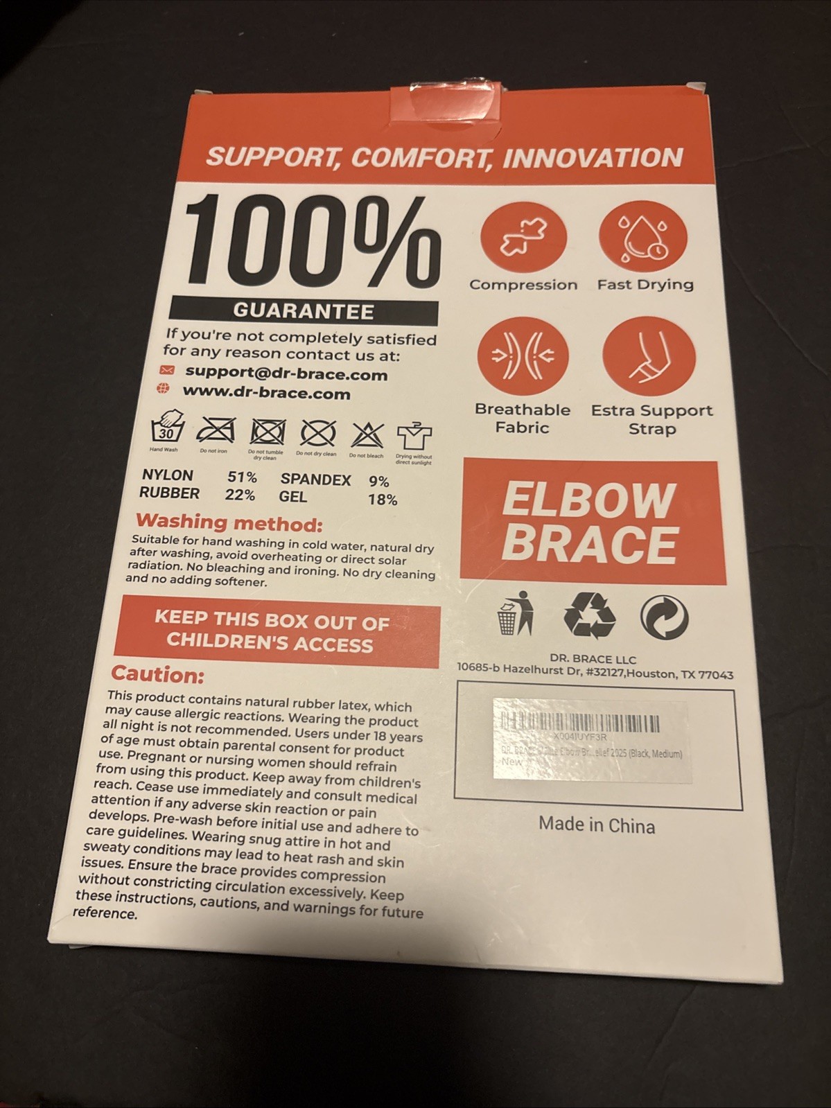 DR. BRACE Elite Elbow Brace with Gel Pad and Removable Compression Strap
