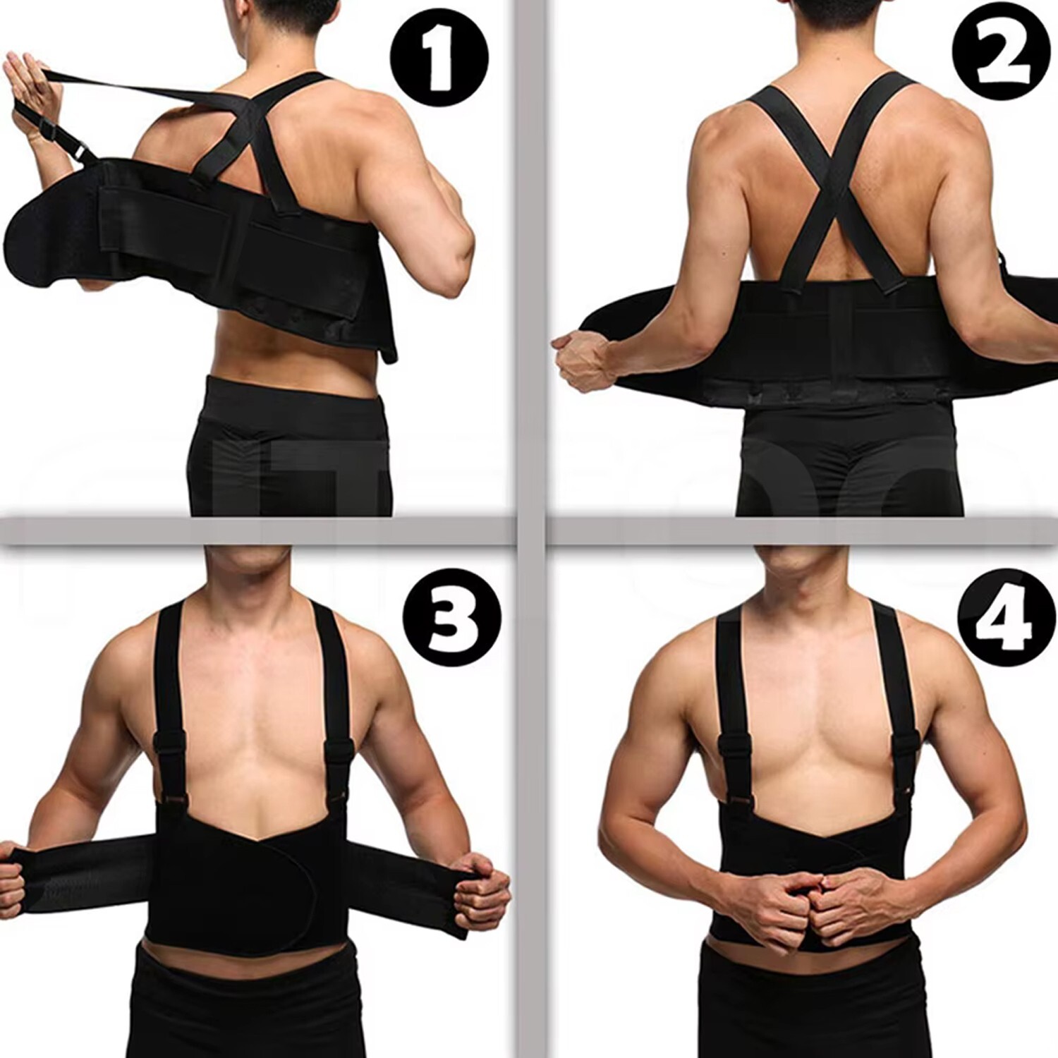Working Lumbar Lower Back Brace Support Belt with Adjustable Shoulder Straps Men