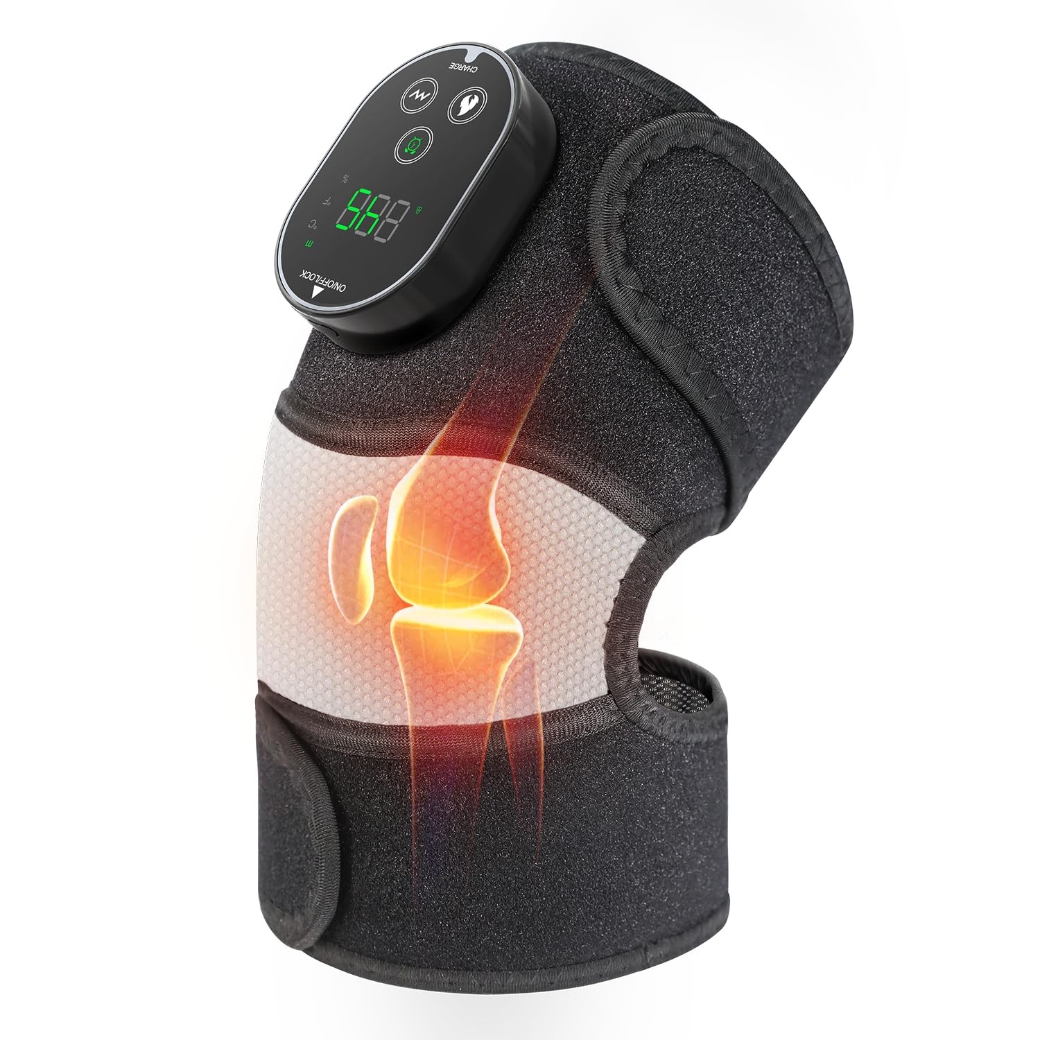 Cordless Heated Knee Massager, FSA Eligible 3-in-1 One Size, Black White