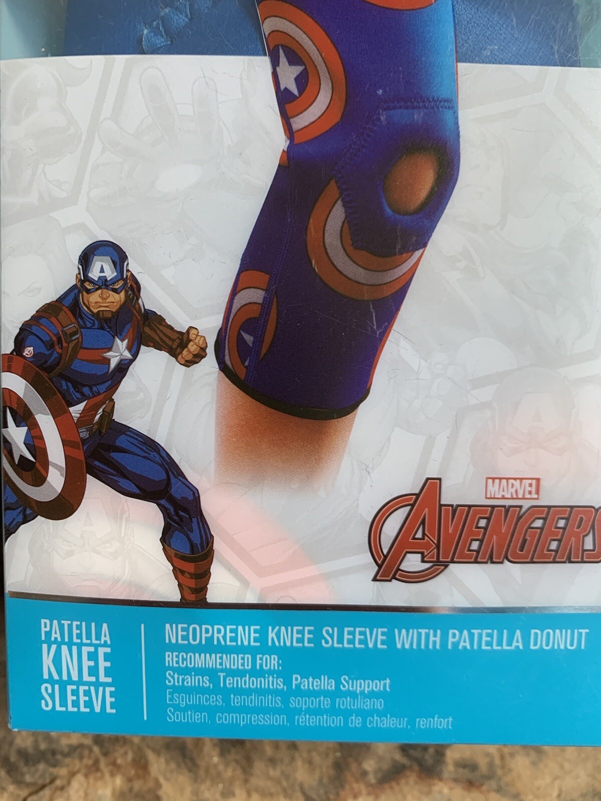 Marvel Captain America Knee Sleeve with Patella Donut. New. Youth
