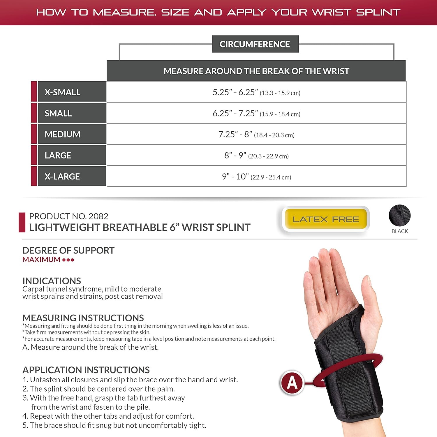 OTC Lightweight Breathable, 6″ Wrist Splint, Left Small