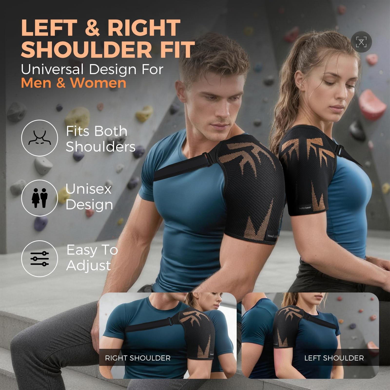 BULA BEAR Rotator Cuff Shoulder Brace with Removable Gel Pad, Breathable Copp…