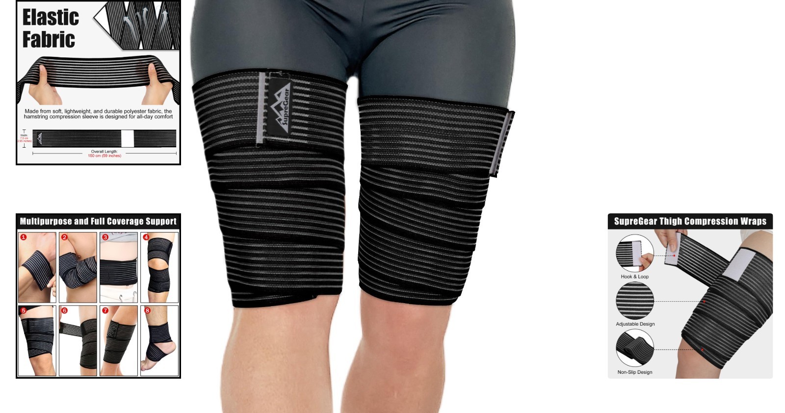 Versatile Compression Wraps for Legs – Adjusts for Men and Women, Black, 2 Pcs