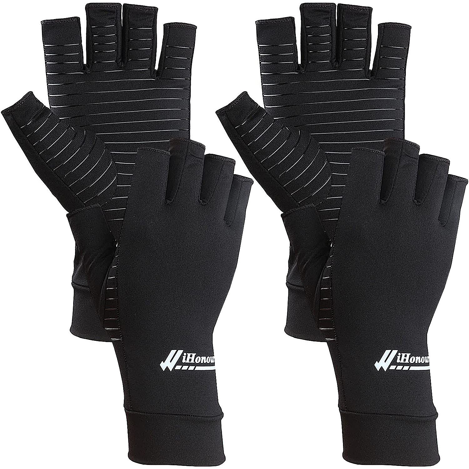 2 Pairs Copper Arthritis Gloves – Compression Large (2 Pair), Black