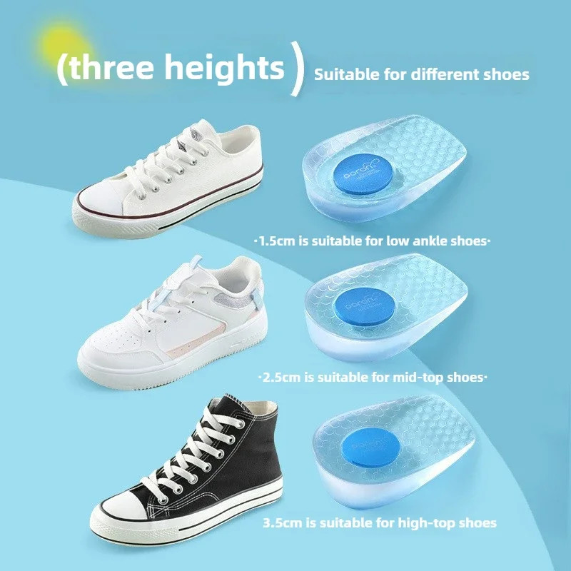 Silicone Height Increase Insoles for Men Women Shoes Inserts Invisible Heighteni