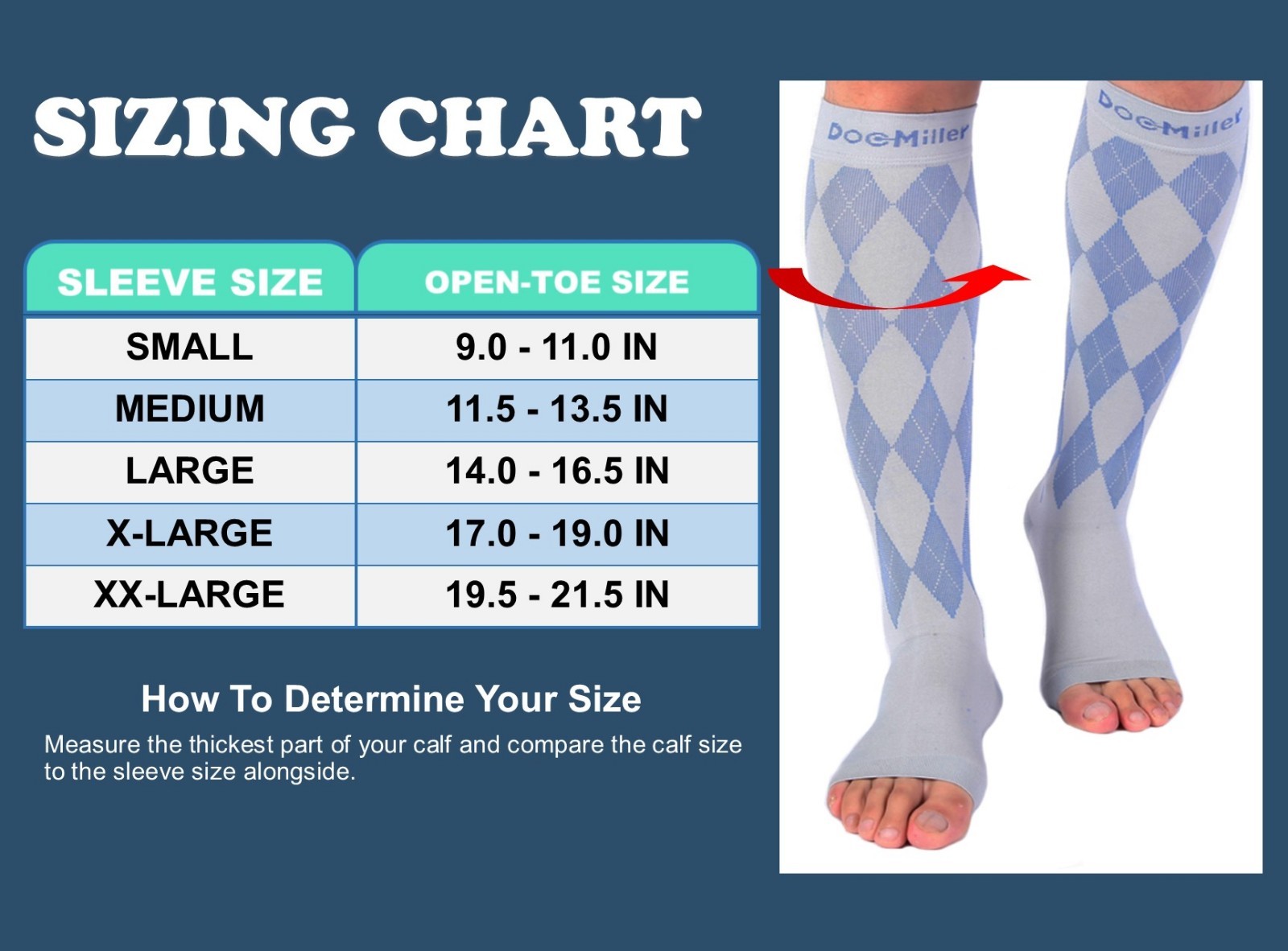 Doc Miller Open Toe Compression Sock 1 Pair 20-30 mmHg Varicose Veins GRAY/BLUE