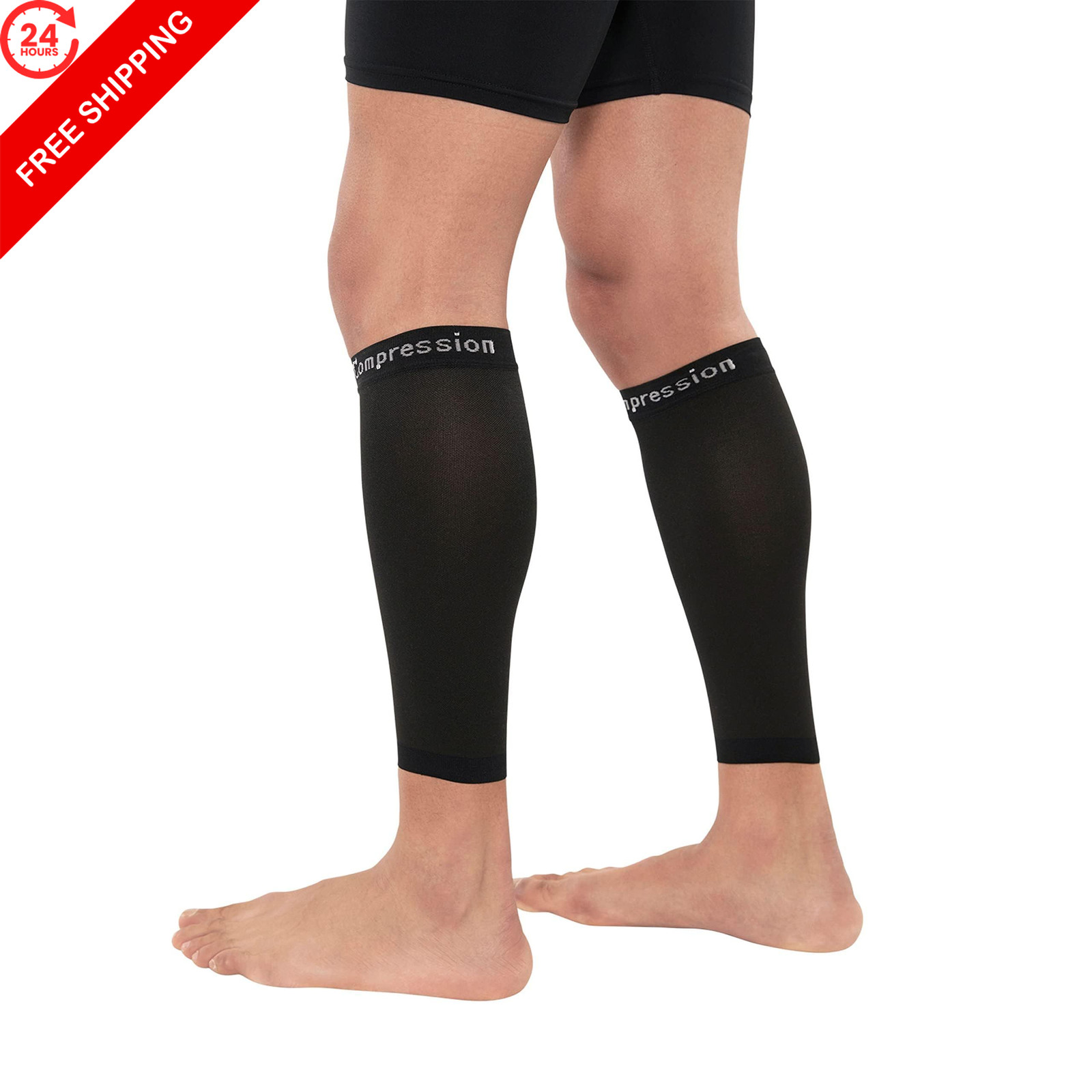 Copper Compression Calf Sleeves for Shin Splints, Medium (1 Pair), Black