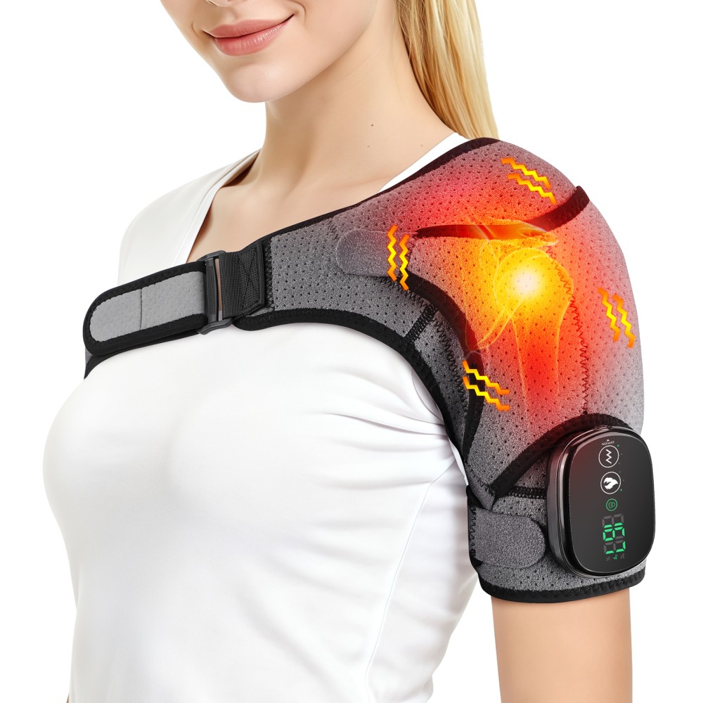 Electric Heated Shoulder Massager W/ 3Vibration Massage Brace Joint Pain Relief