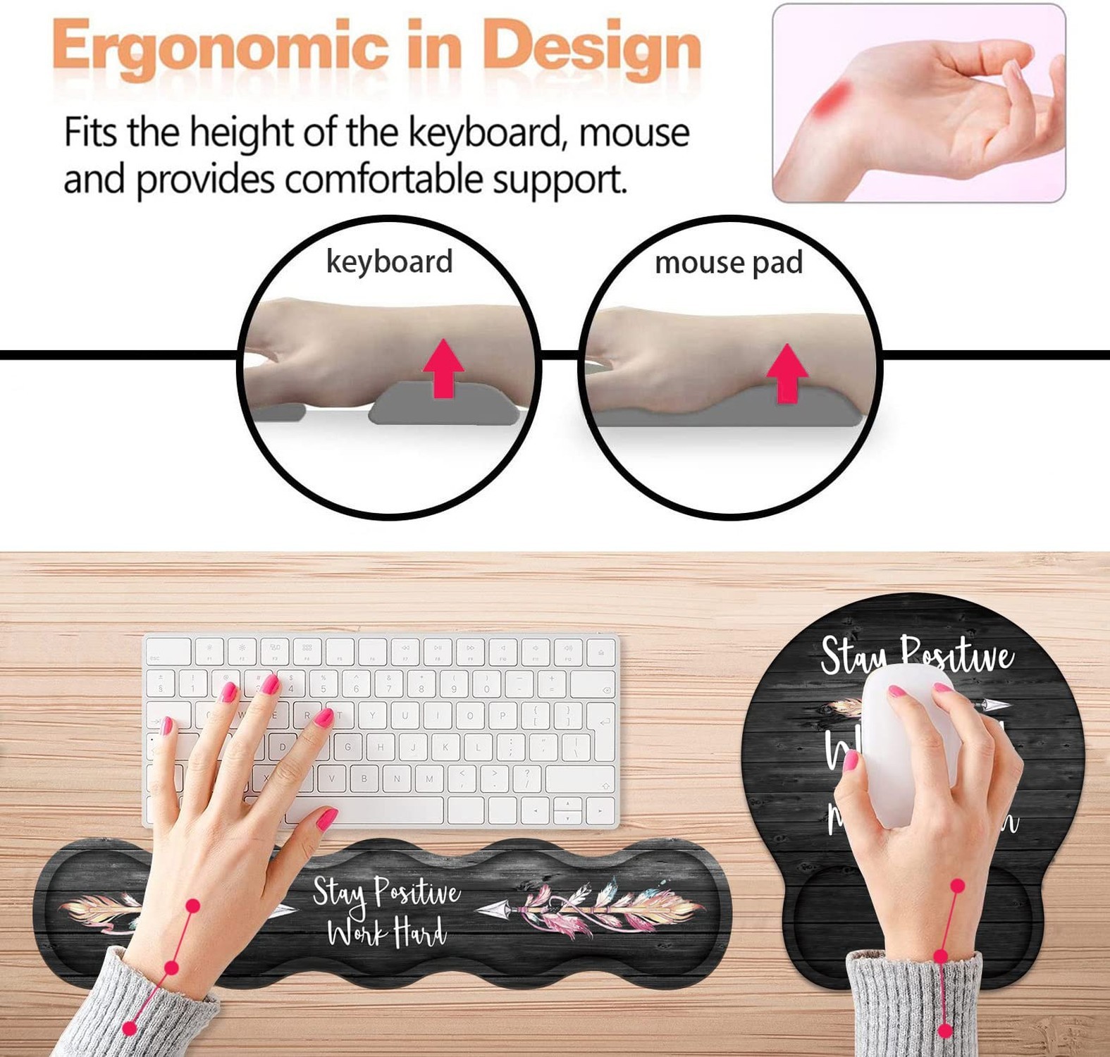 Keyboard Wrist Rest & Mouse Pad Wrist Support Set, Inspirational Quote Stay P…