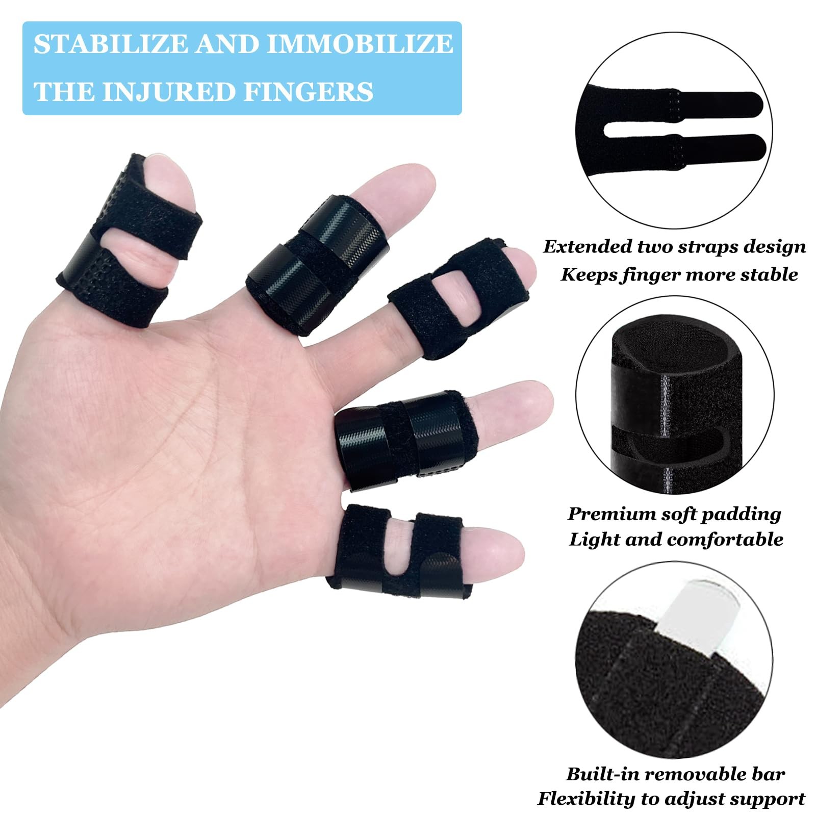 ANHOGEU Thumb Finger Splints (2Pcs), Trigger Splint One Size, Black