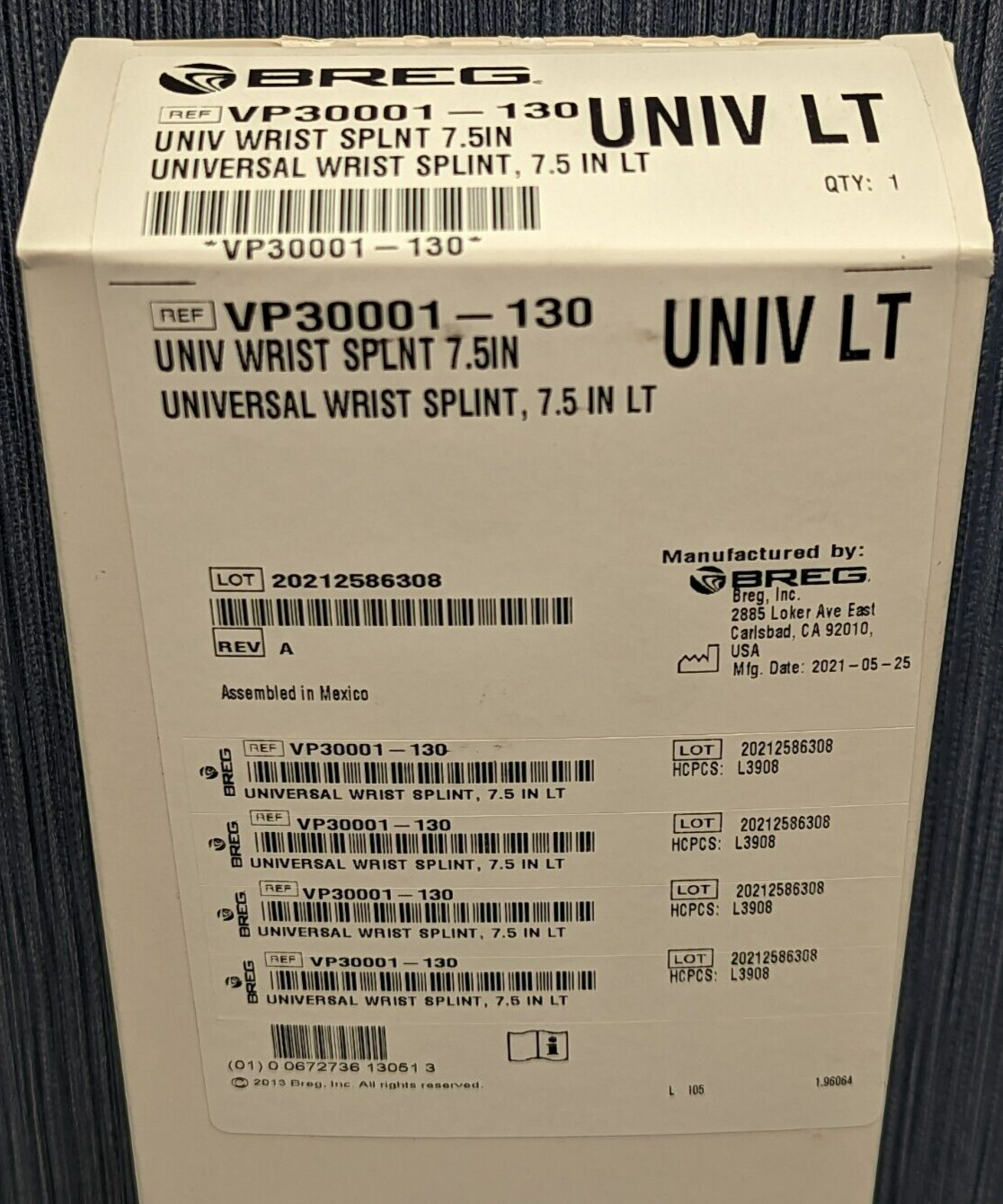 Breg VP30001-130 Universal Wrist Splint Left, 7-1/2″ New In Box