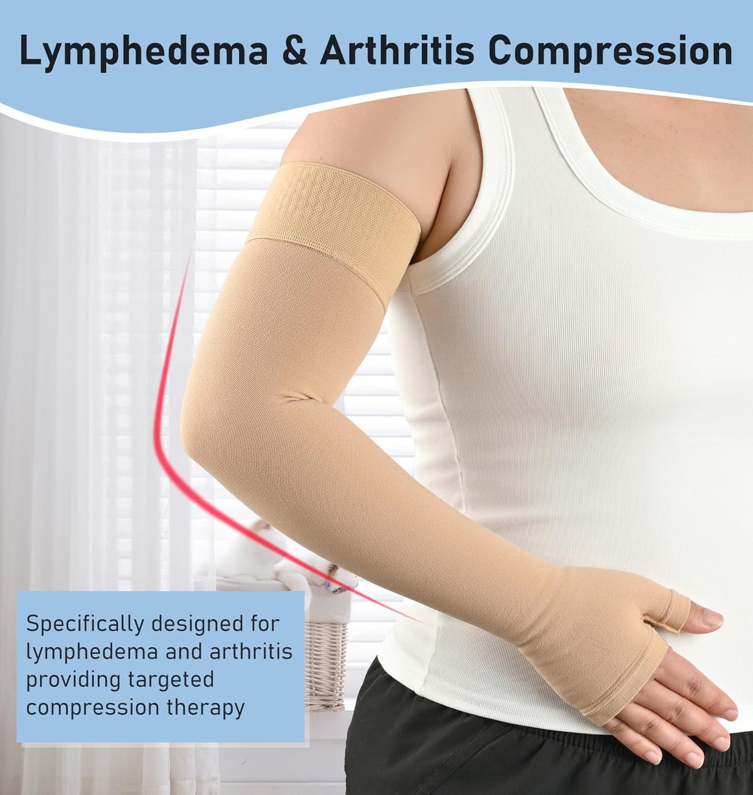 Lymphedema Compression Arm Sleeve with Gauntlet 15-20 mmHg Graduated Support for