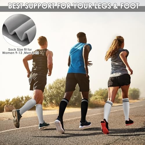 3 Pairs Striped Compression Socks for Men Women 15-25mmHg Black, White, Gray
