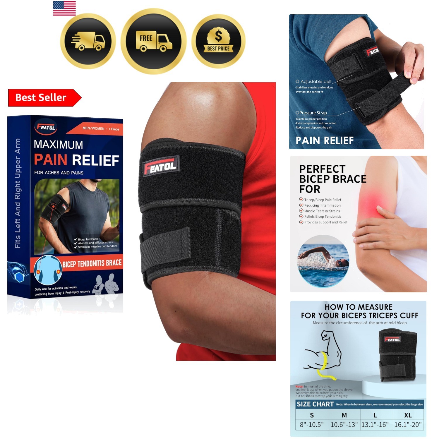 Bicep Tendonitis Brace Compression Sleeve Support, Upper Arm Brace Tricep Bic…