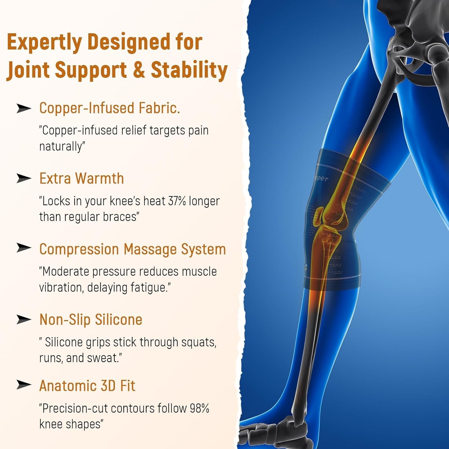 Copper Knee Brace for Women and Men(2 Pack) -knee compression sleeves for Art…