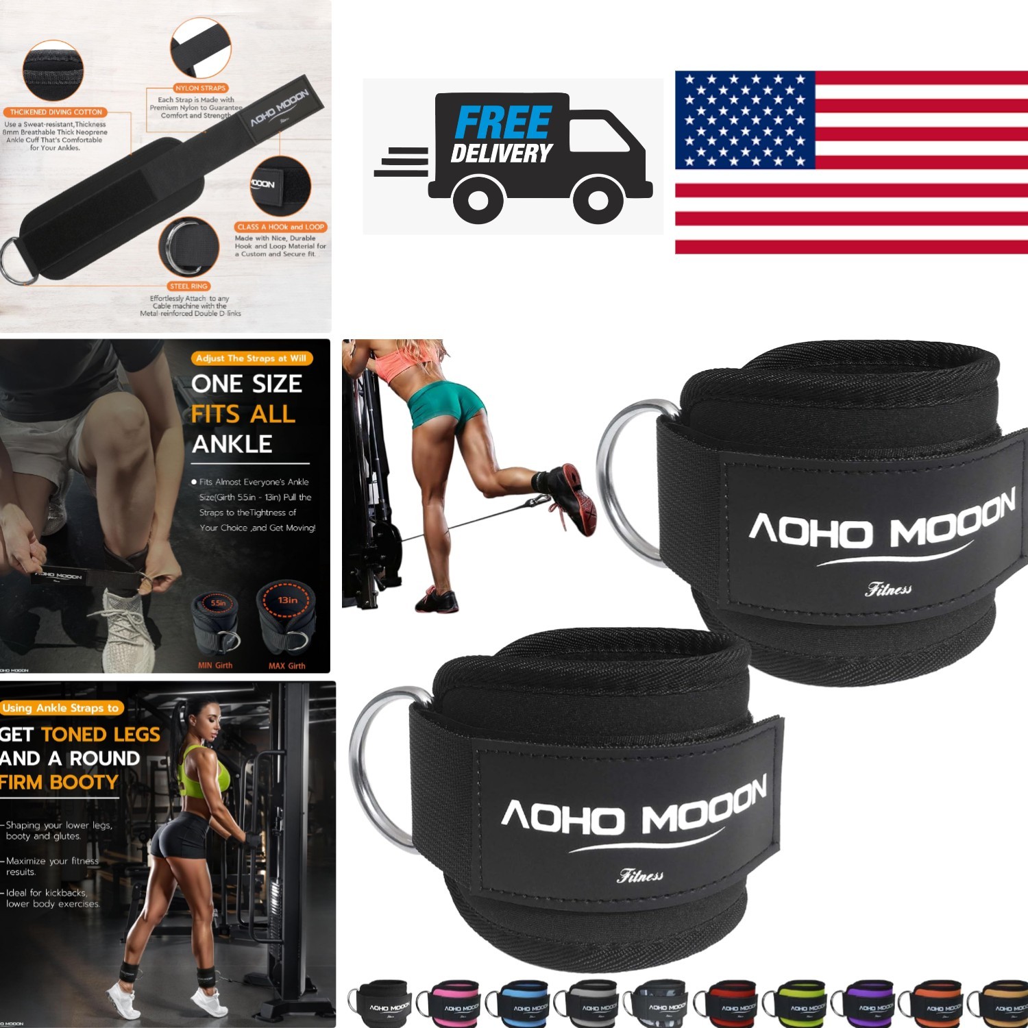 Multipurpose Ankle Strap Set for Gym Workouts D Rings Included One Size Fits All