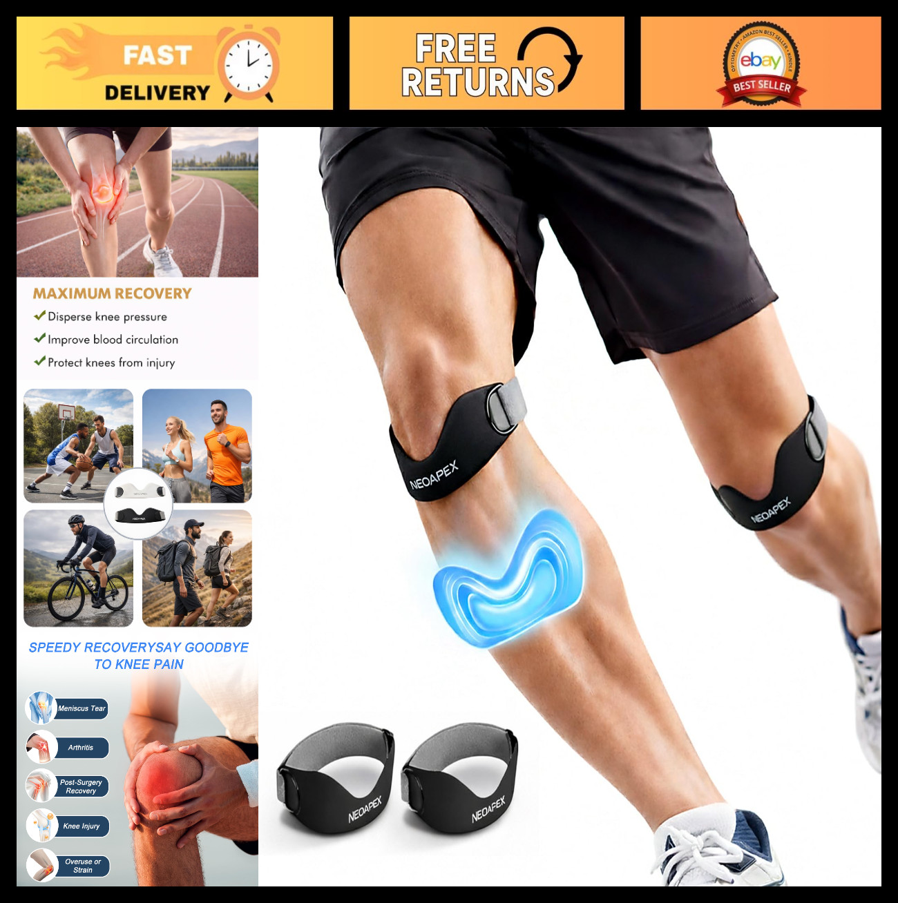 2-Pack Adjustable Silicone Knee Support Straps for Pain Relief – Runners, Jumper
