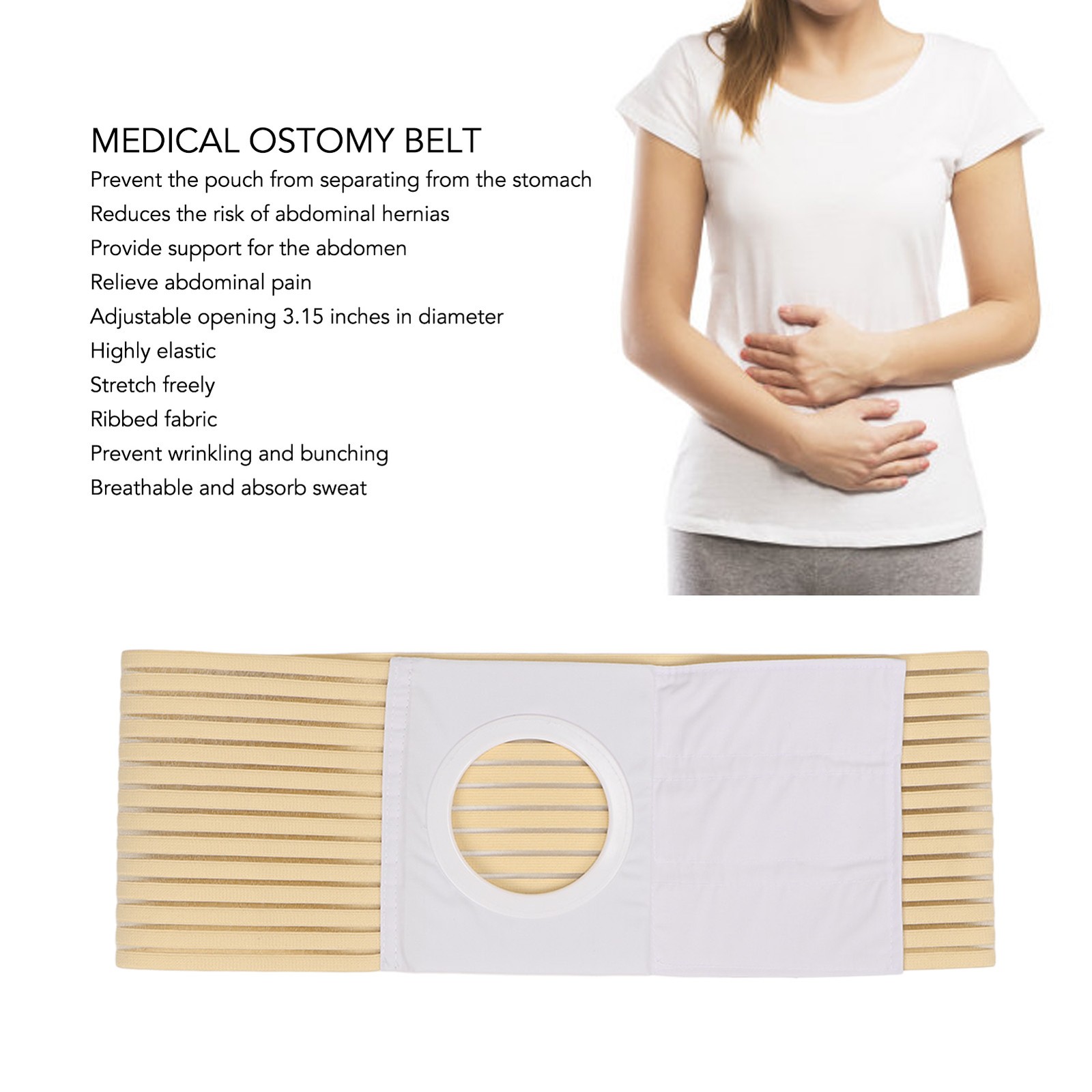 Ostomy Hernia Support Belt Adjustable Breathable Absorb Sweat Elastic Hernia