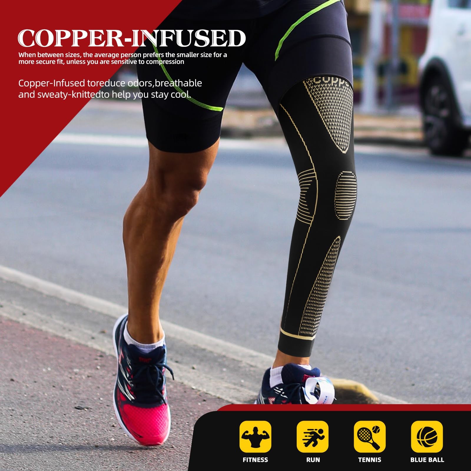 SKDK Copper Full Leg Sleeves Long Compression，Knee XX-Large（1 Pair）, Copper-I