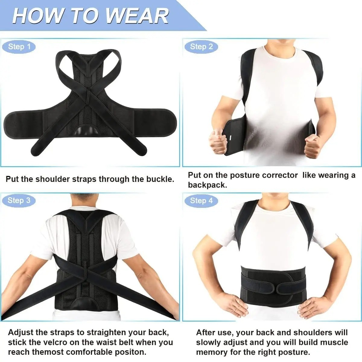 Adjustable Posture Corrector Low Back Support Shoulder Brace Belt for Men Women