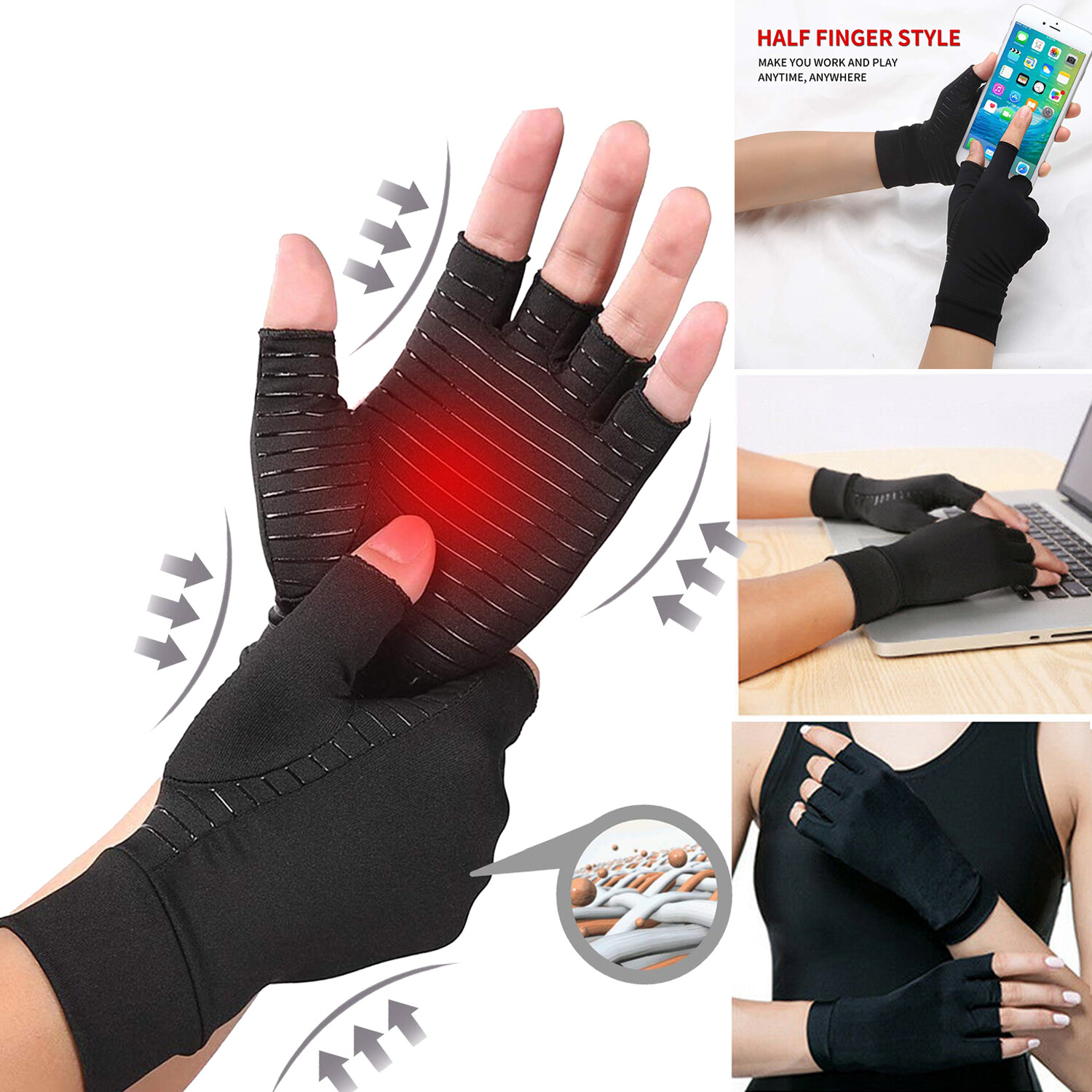 Compression Gloves Brace Support Arthritis Relief Sport Hand Wrist Pain Therapy