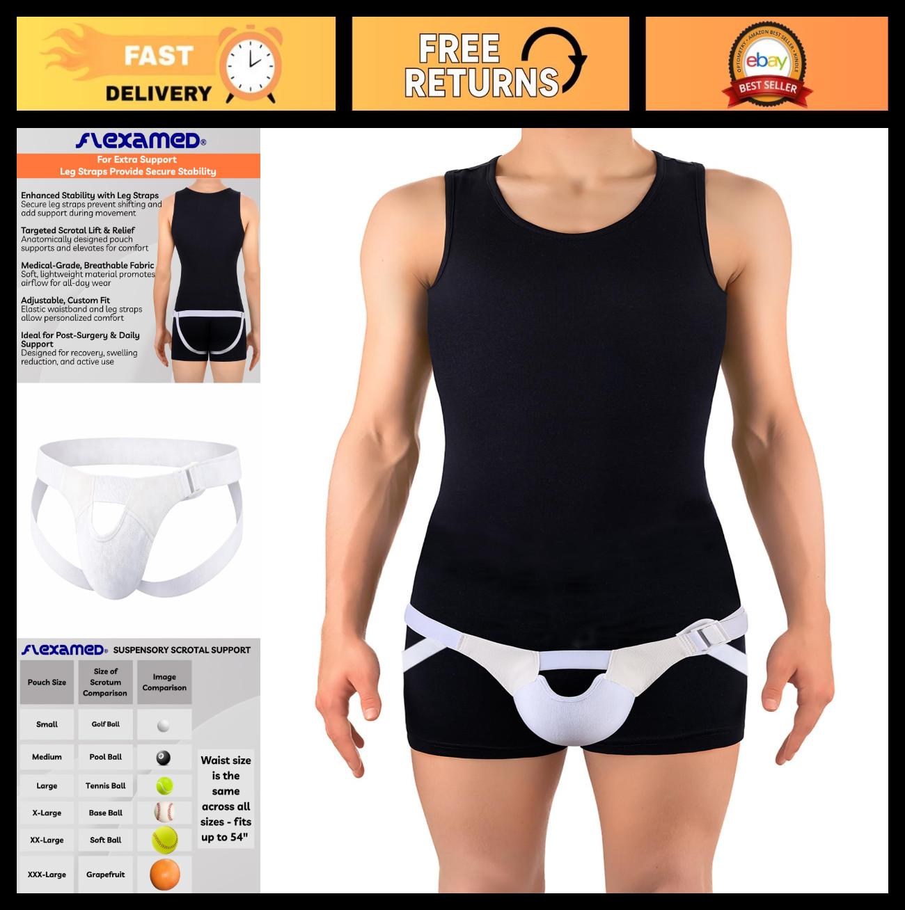 Large Suspensory Scrotal Support with Leg Straps – Comfort & Pain Relief Aid