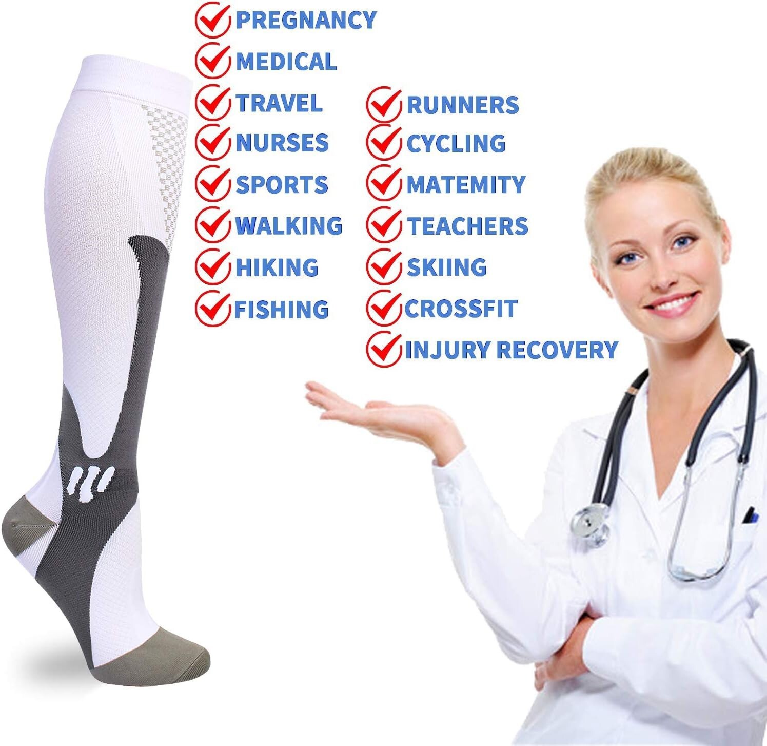 Durable Compression Socks with Shock Absorption Effect – Black+Blue+White+Red