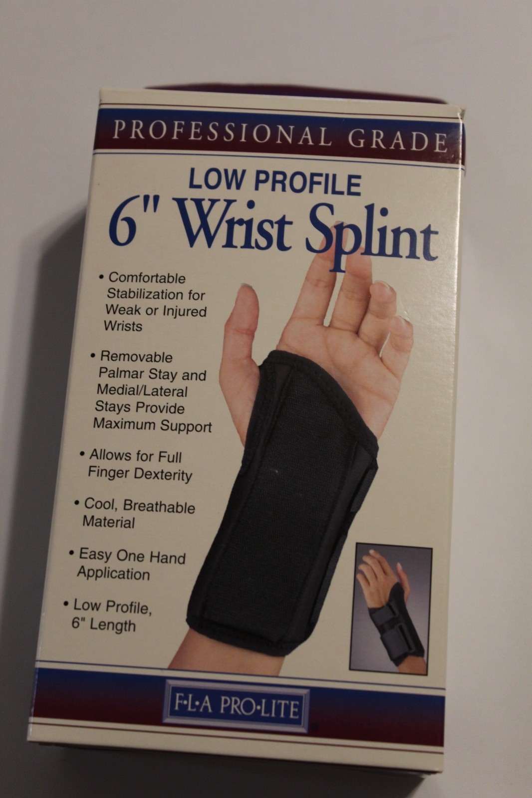FLA Low Profile 6″ Wrist Splint-Left Hand-Black-Large-NEW IN BOX