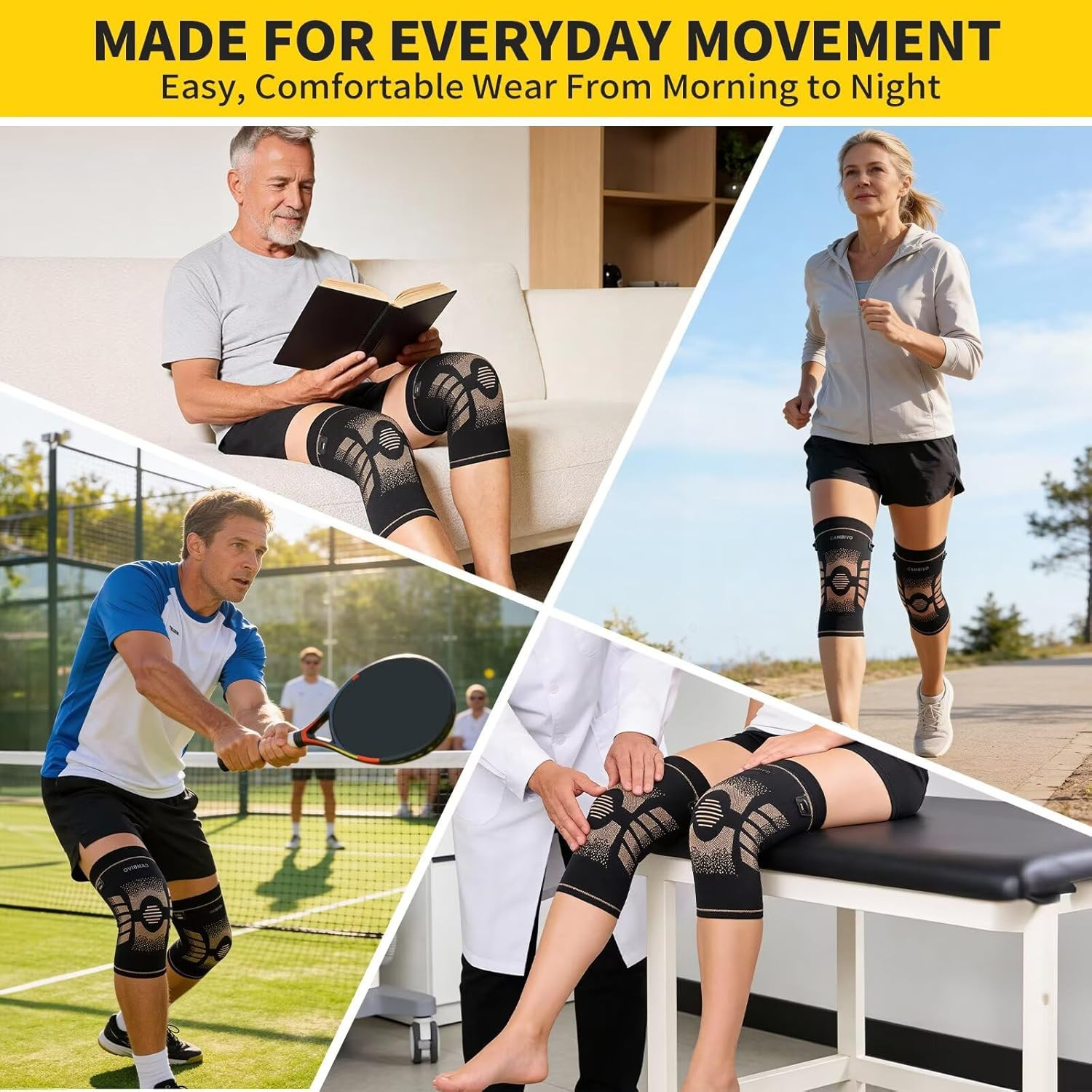 CAMBIVO 2 Pack Copper Knee Brace for Women & Men, Copper Infused Compression Kne